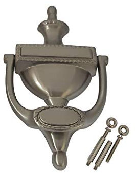 QCAA Türklopfer, massives Messing, viktorianischer Stil, 19,5 cm, Satin-Nickel, 1 Stück, hergestellt in Taiwan
