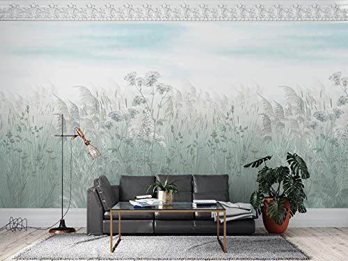 SILK ROAD EU Papier Peint Panoramique Soie, 356 × 250cm, Roseaux des Couleurs Douces, Largeur max 15m, pour Salon Chambre restaurant Chambre d’enfants Décoration Murale