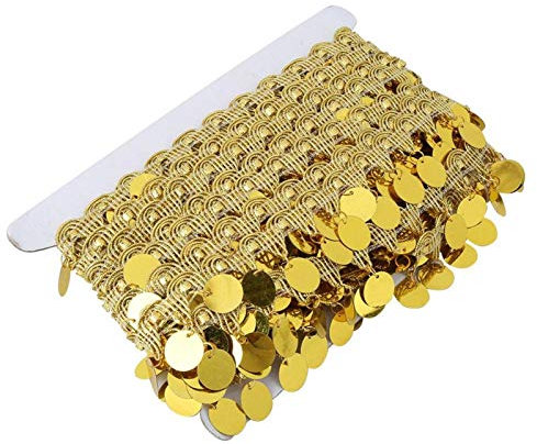 10 Yards Pailletten Quaste Rock Bauchtanz Quaste Bauchkette Runde Münze Hüfttuch Kostüm Pailletten Taille Kettenwickel(23 * 12 * 2cm-Gold)