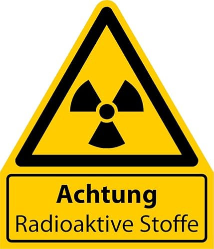 Aufkleber Kombi „Achtung Radioaktive Stoffe“ Symbol Folie selbstklebend nach ISO 7010 (W003) | Größen wählbar Made in Germany, Größe: 105x123 mm