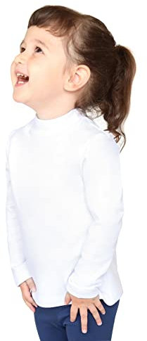 Lilax Girls' Basic Long Sleeve Mock Turtleneck Cotton T-Shirt 4T White