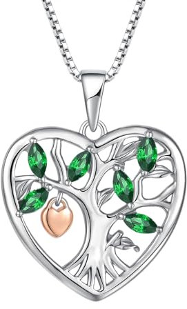 YL Lebensbaum Halskette und Vorhängeschloss 925 Sterling Silber Stammbaum Schloss Mai Geburtsstein Simulierte Emerald Schmuckgeschenke für Damen Mutter Freundin Frau