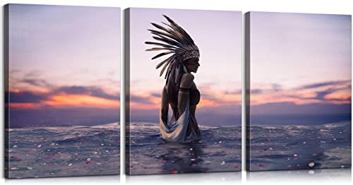 Mistyefly 3 Stück Indianer-Kunstdruck auf Leinwand, Motiv: Mädchen und Frau, Bilder für Zuhause, Schlafzimmer, einfach aufzuhängen (40,6 x 61 cm x 7,6 cm)
