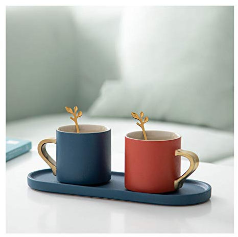 HUHAORAN2021 Tazas Coffee Par de la Taza de la Taza de la Pareja única de la Taza de Oro electrónica de la Taza de la Taza de café Espresso de cerámica, cumpleaños, Aniversario, Boda, día d
