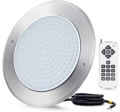 KWODE Eclairage de piscine LED avec boîtier en acier inoxydable, 36 W RGB Par56 avec télécommande et câble de 2 m, éclairage de piscine rempli de résine, extra plat, 12 V AC/DC