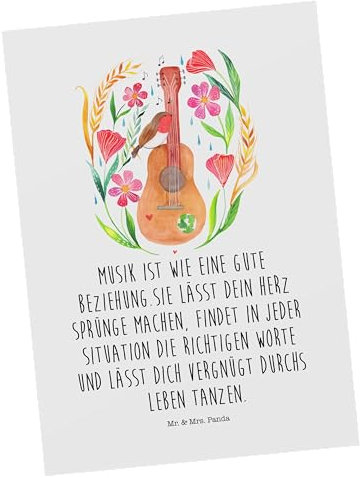 Mr. & Mrs. Panda Postkarte Rotkehlchen Gitarre - Geschenk, Musik, Lebensgefühl, Songs, Grußkarte, Ansichtskarten, Natur, Einladungskarte, Blumen