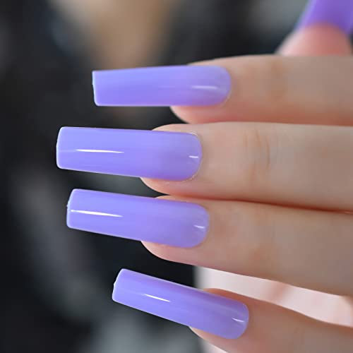 Purple Gothic Pure Color Press On Nails Extra Long Square Fake Nails Glossy Full Cover Acrylic Woman Prom Party 24 pcs/kit