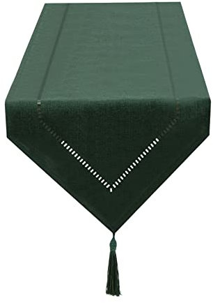 SANLEHAUSE Tischläufer Leinen Dunkelgrün 32 x 275 cm, Tischläufer leinenoptik Hochwertiger Tischläufer Einfarbiger, Modern Pflegeleicht Tischläufer für Esstisch, Couchtisch, Restaurant,Dekoration