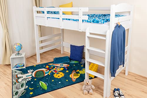 Kinderbett Hochbett Easy Premium Line K22, Buche Vollholz massiv Weiß - Liegefläche: 90 x 200 cm