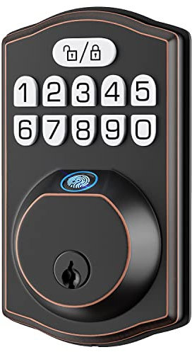 HOSOM Fingerprint Door Lock,Keyless Entry Door Lock with Keypad,Smart Deadbolt Lock, Front Door Auto Lock, Oil Rubbed Bronze