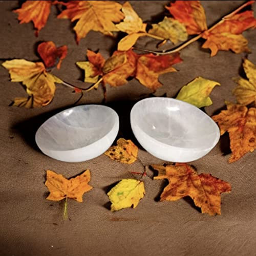 Crystal Selenite Charging Round Shape Handmade Bowl Alter Cleansing Spiritual Energy Healing Plate Charge White Dish Meditation Tumbles Creative Dish Jewelry Storage Decoration or Gift