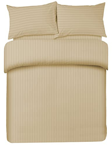 AAHO IT'S ALL ABOUT HOME Striped Duvet Cover Set with Matching Pillowcases, Premium Hotel Quality Bedding Linen, Polycotton Fabric, Easy Care, Machine Washable (Beige, Super King)