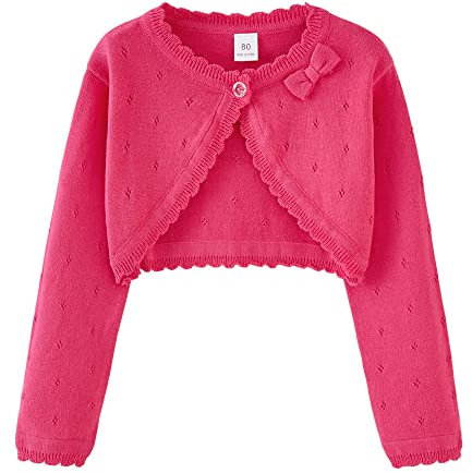 HEARTTOUCH Cardigan Basic Bolero per bambini, giacca a spalla Shrug, in tinta unita, per la comunione, rosa intenso, 5 anni