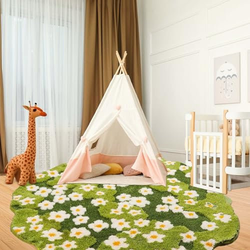 KRYCRHIA Moos Teppich 3D Stereo Unregelmäßiger Teppich Blumen Gras Moos Teppich für Wohnzimmer Schlafzimmer Home Ästhetische Dekor Bodenmatte Indoor Boden Plüsch Shaggy Bereich Teppich Anti-Rutsch