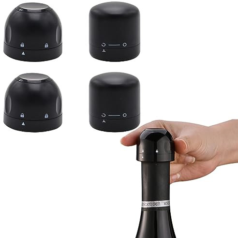 USTNIR Bouchon Bouteille Vin, 4Pcs Bouchon Vin et Champagne Réutilisable de Bouchon avec Interrupteur Rotatif, Bouchons en Silicone Gardez Le Vin Frais, Meilleur Cadeau pour Les Amateurs de Vin