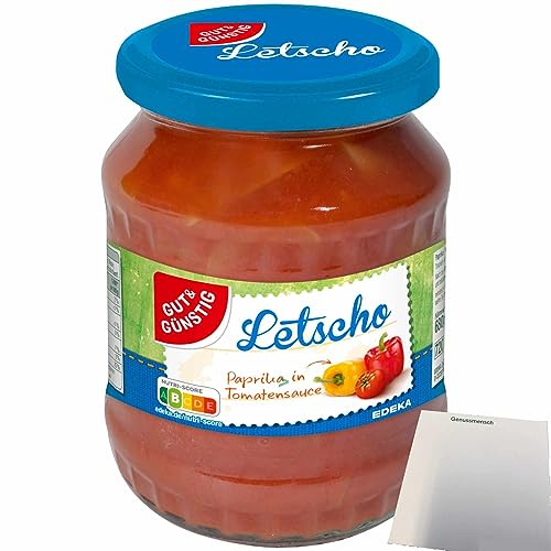 Gut&Günstig Letscho Paprika in Tomatensauce nach ungarischer Art (680g Glas) + usy Block