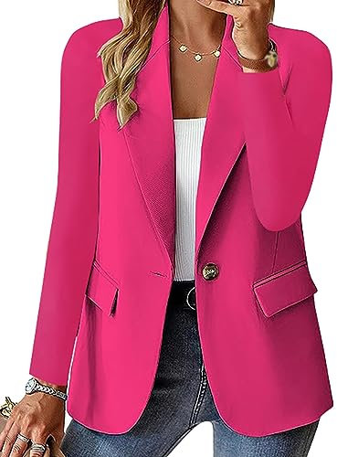 shownicer Blazer Femme Élégant Manches Longues Casual Slim Fit OL Bureau Affaires Veste De Costume Devant Ouvert Manteau Cardigan Blouson Jacket B Rose Rouge S