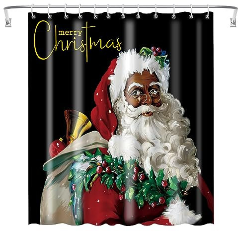 Ohok Badezimmer Duschvorhang 180 x 180 cm, wasserdichte Weihnachten Duschvorhänge mit 12 Haken, Baddekoration Badvorhang Langlebiger Polyester Badvorhang (Weihnachtsmann)