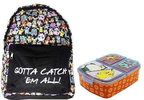 Theonoi Set kompatibel mit Pokemon Rucksack Backpack Schulrucksack Schulranzen Schultaschen (Dose + Bag)