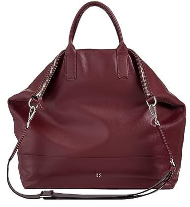 DUDU Große Damentasche aus weichem Leder, geräumige Umhängetasche mit abnehmbarem Riemen, Handtasche mit Zwei Griffen und Reißverschluss Burgundy