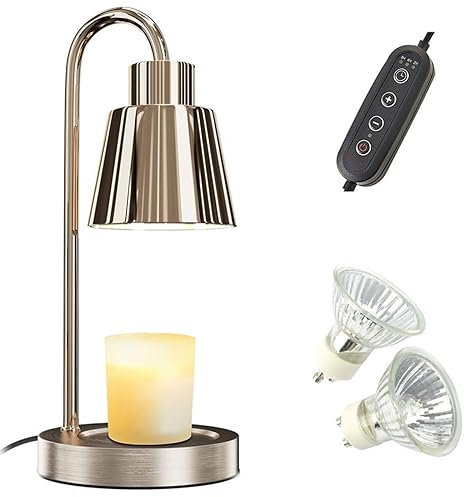 SaiDuoDuo Candle Warmer Lamp with Timer, Convenient and Safe Candle Lamp for Home Scented Jar Candles Heater with 2 Bulbs, Sleek Metallic Finish