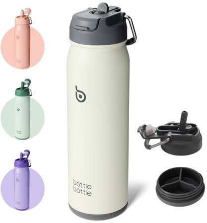 BOTTLE BOTTLE Insulated Water Bottle Stainless Steel 700ml(24oz) Bike Water Bottles with Straw and Adjustable Lid Daily Drink Flask Pill Organizer (gray)