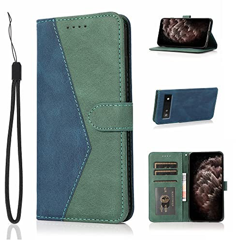 fur Google Pixel 7A Hülle, Leder Handyhülle mit Kartenfach Geld Slot Ständer PU Embossed Spleißen Ledertasche TPU Bumper Flip Brieftasche Magnetische Schutzhülle Case Etui (3)
