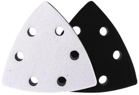 2 x Replacement Velcro Protective Pad for Delta Sander, Sanding Plate, 93 x 93 x 93 mm, 6-Hole, Velcro Protection Pad for Better Adhesion of Sandpaper, Triangle Sander, Black + White
