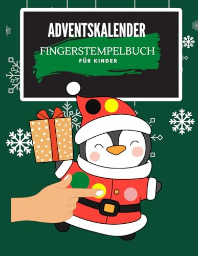 Adventskalender Fingerstempelbuch für Kinder, 24 Bilder zum Ausmalen mit Finger oder Punktmarker, Weihnachtsausmalmotiven