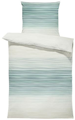 one-home Bettwäsche 135x200 cm gestreift beige grün Pastell modern Renforcé Baumwolle
