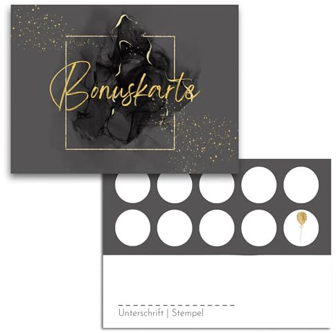 Blanko Bonuskarten zum Abstempeln - Hochwertige Stempelkarten für Unternehmen, Firmen & Gastronomie (50x Stück, Gold)