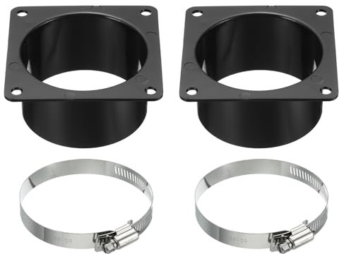 PATIKIL 3 Duct Connector Flange, 2 Pack Dryer Vent Wall Plate Square to Round Straight with Clamp for Air Heating Cooling Ventilation Exhaust Fan, Black