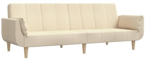 vidaXL Schlafsofa 2-Sitzer, Schlafcouch mit 2 Kissen, Gästebett mit Holzrahmen, Sofabett Tagesbett Couch Sofa Ausziehbar, Creme Stoff