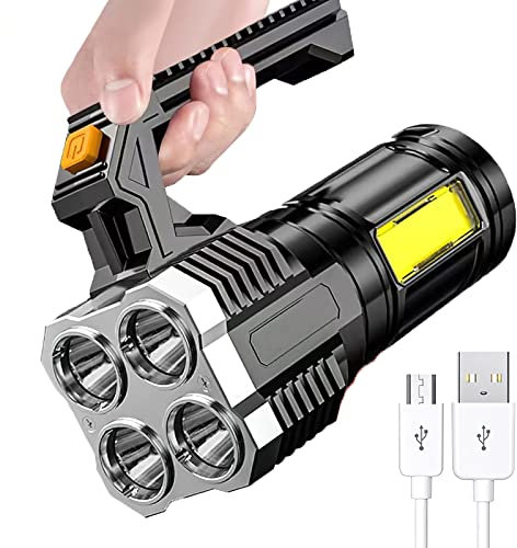 Fulluky Taschenlampe, Handheld Wasserdichte Taschenlampe, LED Taschenlampe Extrem Helle, Aufladbar Taschenlampen mit 4 Lichtmodi, Tragbare Lampe für Camping Notfall