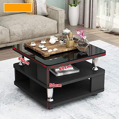 IisrAr Schwarzer Couchtisch aus gehärtetem Glas, mobiler Beistelltisch, Sofatisch mit Rollen, Nachttisch, Satztisch, quadratisch, 40 x 40 x 50 cm (Höhe) cm Satztische (Größe: 60 x 60 x 50 cm)