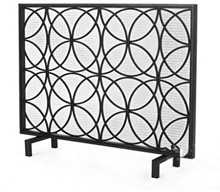 Kaminschutz aus Schmiedeeisen, dekorativer Bildschirm, Heizgürtel, Netzzaun, Wohnzimmer, europäischer Kamin, echtes Feuer, Feuertrennwand, Funkenschutzabdeckung (Farbe: Noir) (Noir)