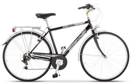 Velomarche Bazam - Herrenfahrrad City Bike Town 28 Zoll, 6 Gänge, Stadtfahrrad, Aluminiumrahmen, Erwachsene Herren, Größe 50, Schwarz