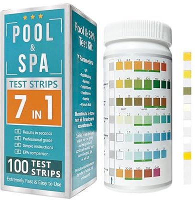 Homcoice Bandelette Test Piscine et Spa 7 en 1 100pcs, Kit Test Eau facile et précis pour piscine, spa, spa et plus encore, Tester pour pH, alcalinité, dureté, chlore, brome et acide cyanurique