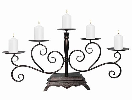 Fireplace Candle Holder 5 Candelabra for Pillar Candles Black Candle Stand - Iron Table Tealight Candle Holder Decor (5 Candelabra Pillar)