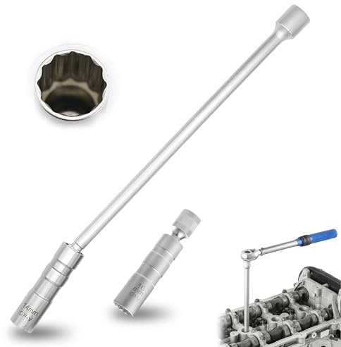 YMTWSRY 14mm 16mm Spark Plug Socket, 2 Pcs Thin Wall Removal Tool 360° Swivel Driver Set 3/8 Inch 12 Point Magnetic Spanner Flexible Wrench for Auto Cars Motorbike