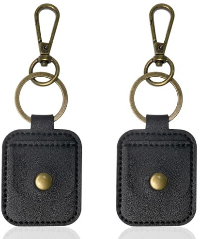 NEETUE Confezione da 2 custodie da viaggio in pelle nera per gioielli, per sport, portachiavi, da appendere a borse e chiavi, mini portachiavi per anelli, collane, plettri per chitarra, piccole monete