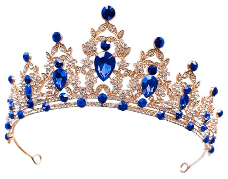 Laroal Elegante blaue Kristall-Hochzeits-Tiara-Krone für Frauen, Prinzessinnen-Königin-Stirnband mit Strasssteinen