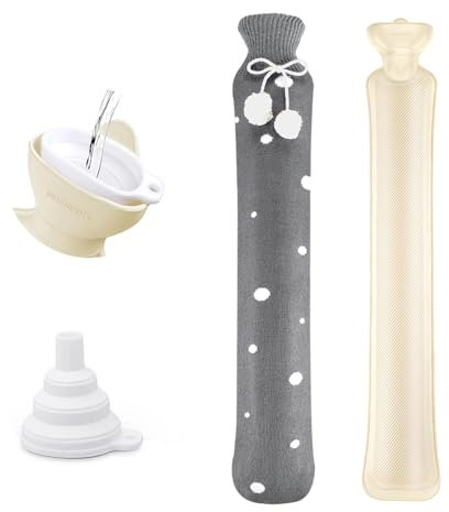 Lange Wärmflasche mit Weichem Bezug 2 Liter, Bettflasche Schlauch Wärmflasche Hot Water Bottle 73cm, Nackenwärmflasche für Schulter, Unterleib, Rücken