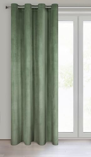 Eurofirany Melanie Vorhang Samt Velvet Ösen -1 STK. Weich Edel Gardine 200g/m² Elegant Glatt Einfarbig Flauschig Modern Klassisch Wohnzimmer Schlafzimmer, 140x250 cm, Dunkeminze