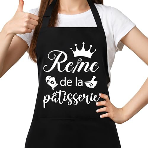 Halinuia Tablier de Cuisine pour Femme - Reine de la Pâtisserie Étanche Réglable Personnalisé avec Poches - BBQ Jardinage, Cadeaux pour Maman