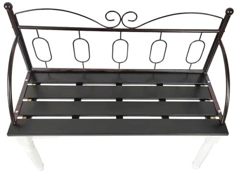 GBPLDMAQ Gartenbank Vintage Inspiriertes Zweisitzer-Eisen, Parkbank mit Dekorativen Kugel und Blumenakzenten, Stabiler Metallrahmen, Balkon, Café(Black)