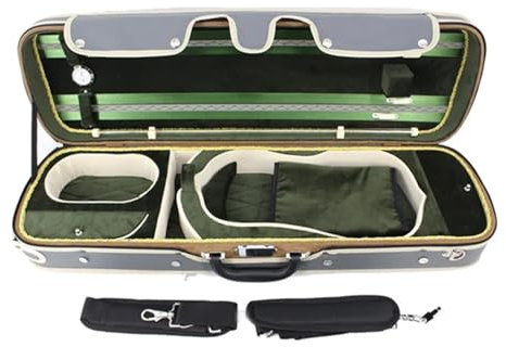 Geigenkasten Geigenkoffer, rechteckiger Geigenkoffer aus Sperrholz und grauem Kunstleder + grüner Gürtel for 4/4, 3/4, 1/2, 1/4, 1/8 Violine Für den Schutz von Geigen(Size 3 4)