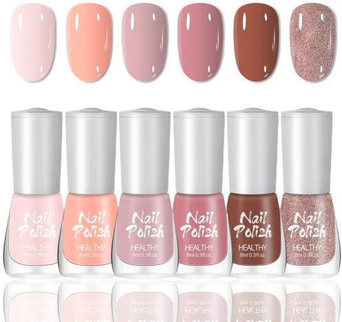 6 Farben Nagellack Nude Set - Atmungsaktiv Schnell Trocknend Nagelack - Ungiftig Nagellack auf Wasserbasis - Hochglanz Glitzer Nail Polish für Frauen DIY Salon Geschenk Maniküre (Nude)