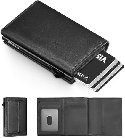 Manmaxim Porta Carte Uomo, Portafoglio Uomo Slim con RFID Blocco, Pop up Porta Carte di Credito per 11-13 Cartes, Portacarte Uomoo Portatessere con Grande Portamonete (Nero, Grande Portamonete)