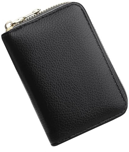 uikios Portefeuille pour cartes de crédit avec blocage RFIDS, organiseur de cartes, portefeuille accordéon, taille compacte, en cuir PU, fermeture éclair, porte-cartes, Noir , 11*8*2.5cm